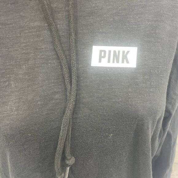 Victoria’s Secret PINK Black Hooded Long Sleeve Tee L - Picture 5 of 8